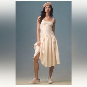 Hutch Cream drop waist Midi Dress